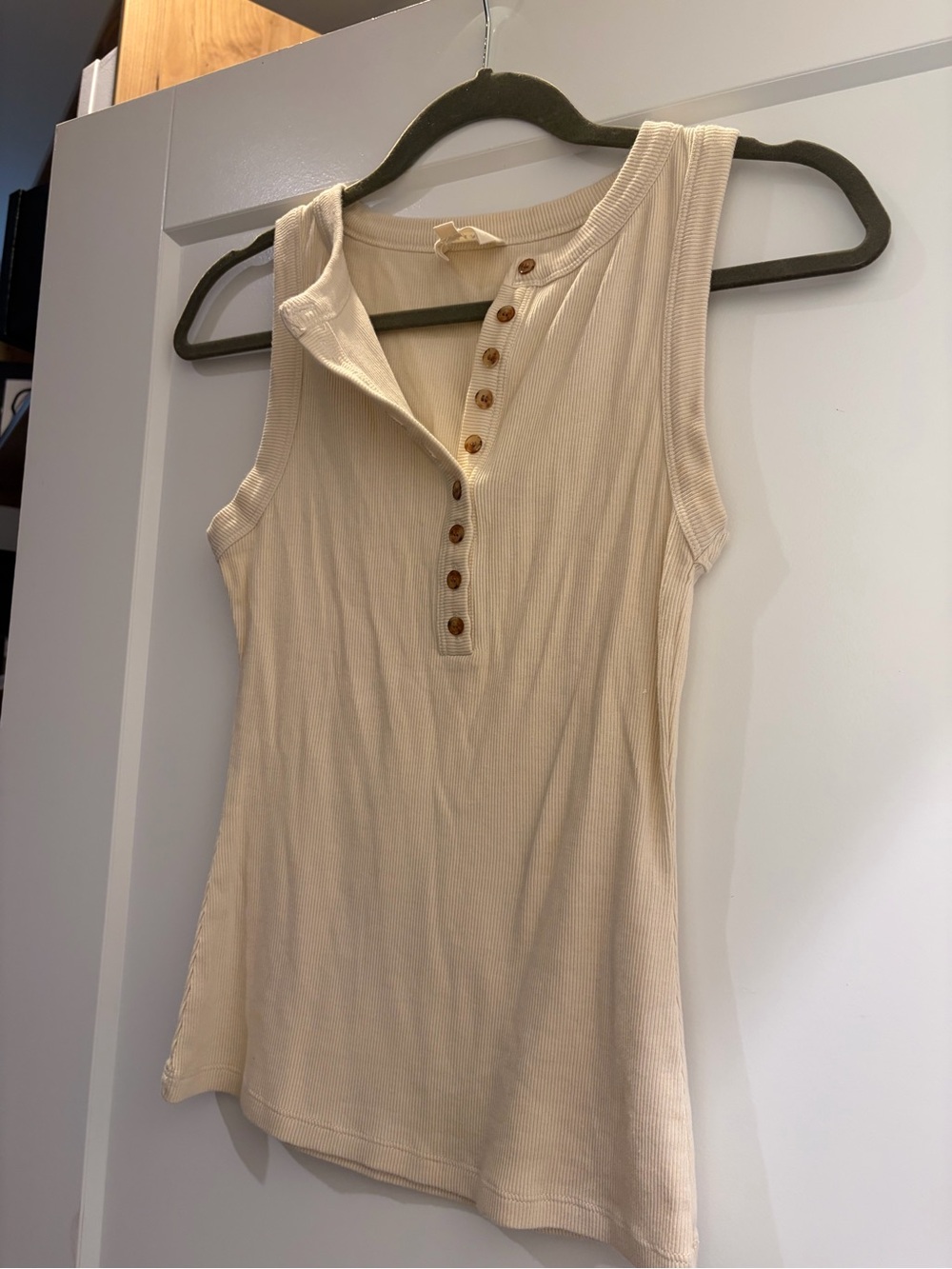 Sezane Sleeveless Ribbed Henley Tank Top - Cream